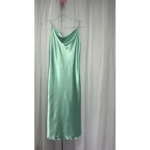 Bebe Green Satin Cowl Neck Slip Midi Dress Size Medium